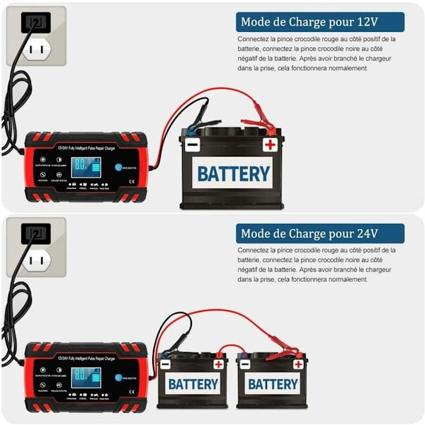 Intelligent Bil- og Motorcykel Batterilader t 8A 12V/24V 3-trins Batteri