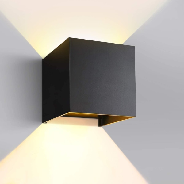 12W LED væglampe med justerbar strålevinkel Vandtæt design IP65 Varm hvid Sort LED væglampe