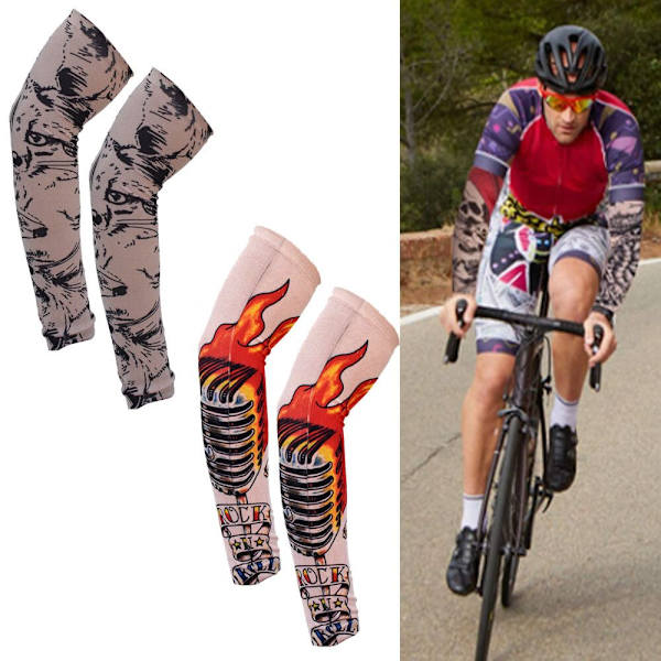 To par (X13+X14, One Size) UV-solbeskyttende ærme tatoveringsmønster Genanvendelig solbeskyttelse Arm Cover Ice Cooling Sleeves til kvinder