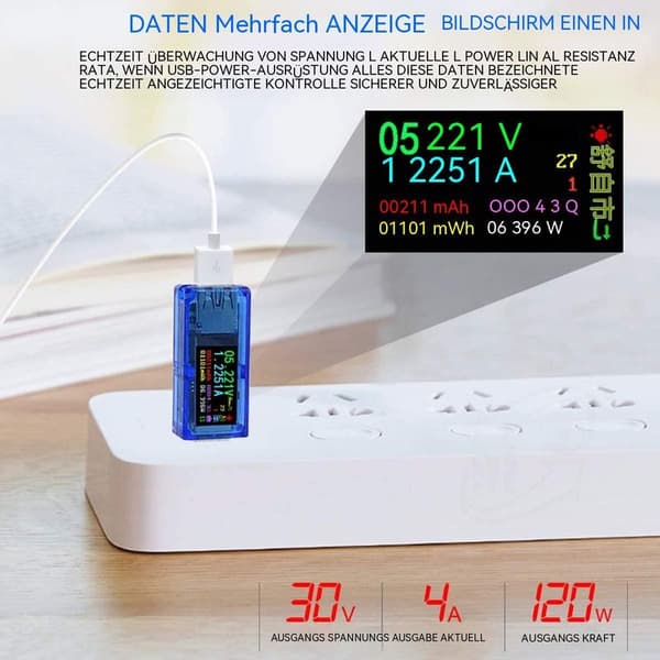 USB 3.0-testare multimeter 3,7 - 30 V 0-4A USB-spänningstestare USB digital