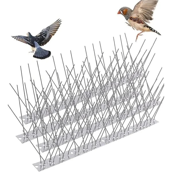 4 stk rustfrie fuglespik i rustfritt stål, fuglespik i stål, anti-due-spiker, fugleskremselspiker, for balkongtak og vindu, 33 cm KLB