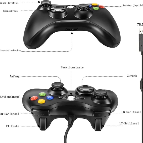 Controller til Xbox 360, Gamepad Joystick med kablet USB-controller KLB