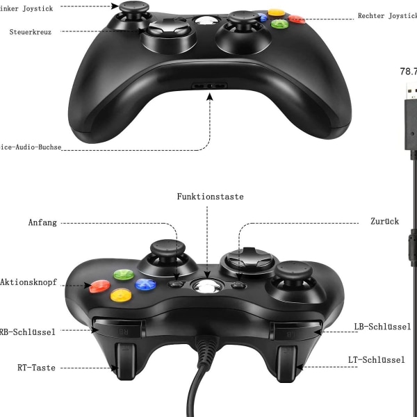Controller til Xbox 360, Gamepad Joystick med Wired USB Controller KLB