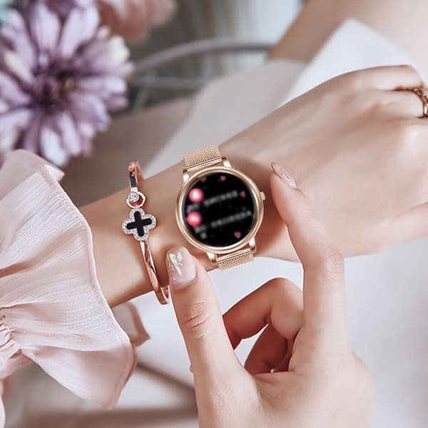 Smartwatch til kvinder med telefonfunktion 1,32 tommer HD fuld touchscreen, guld