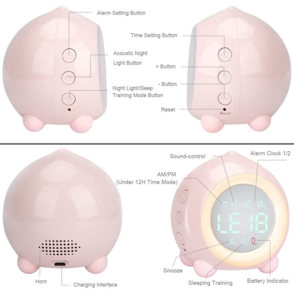 Barnealarmklokke Lysende LED Digital Nattlys Intelligent USB Musikk Lysende Kalender Barn Jente Gutt Baby Dyrke til å sove