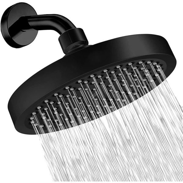 Fast rundt dusjhode 15,2 cm svart, vannbesparende og høytrykksdusjhode for bad, universell G 1/2 tråd, enkel å installere og rengjøre