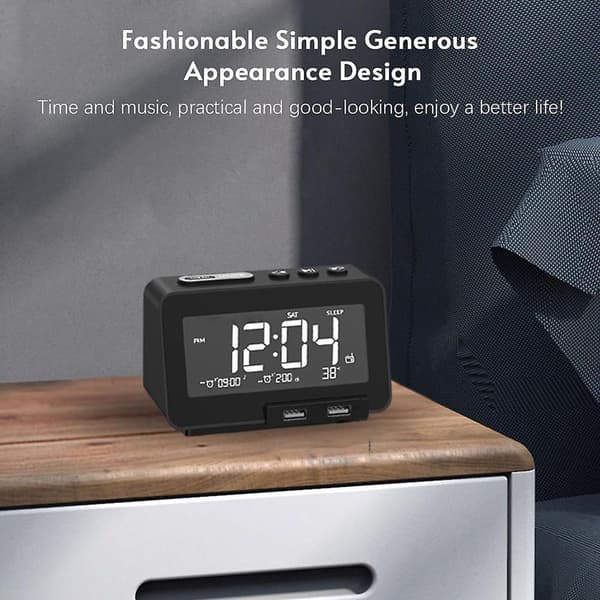 Multifunktionel elektronisk vækkeur, radio, Bluetooth-højttaler, USB-oplader