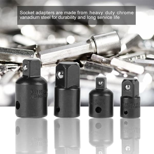 4-delt krom-vanadium adapter-sæt - 1/4\", 3/8\", 1/2\" KLB