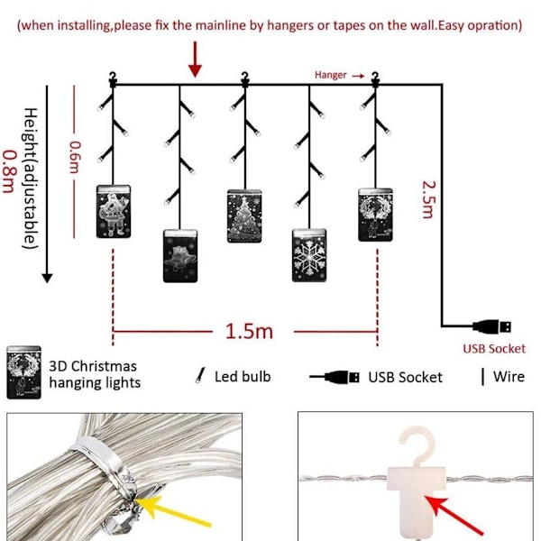 Julgardin 1,5m 54 LED Låg 3D Hänge KLB