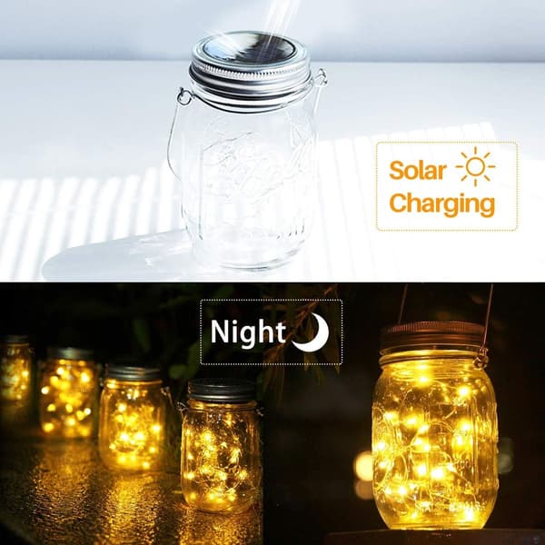 Solcellelampe, 4 stk. solcellelygte LED solcellelygte murerkrukke lanterne KLB
