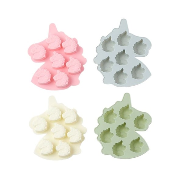 4 stk Enhjørning Pony Sjokolade Candy Cake Baking Mold Silikon Mold Farger w