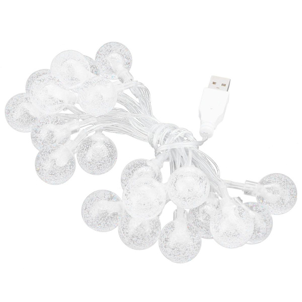 USB-slingljus, 20 LED-lampor, kristallbubbla, sfärisk, dekorativ KLB