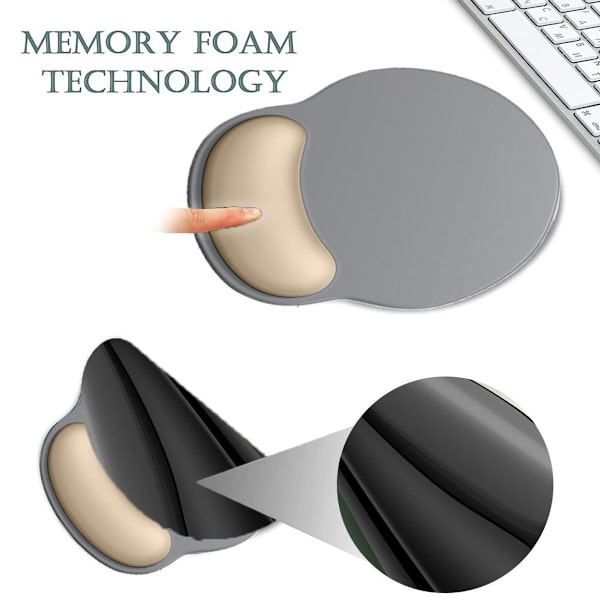 Ergonomisk musematte, silikon musematte med håndleddsbeskyttelse, sølvgrå