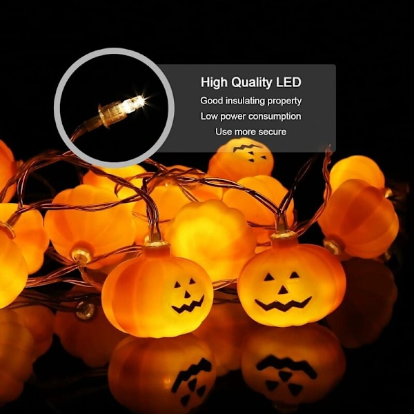 Halloween LED Gresskar Lyslenke, 3M 20LED Halloween Dekor Gresskar Lyslenke, Dekorasjoner Lyslenke, for DIY Halloween Fest/Jul KLB