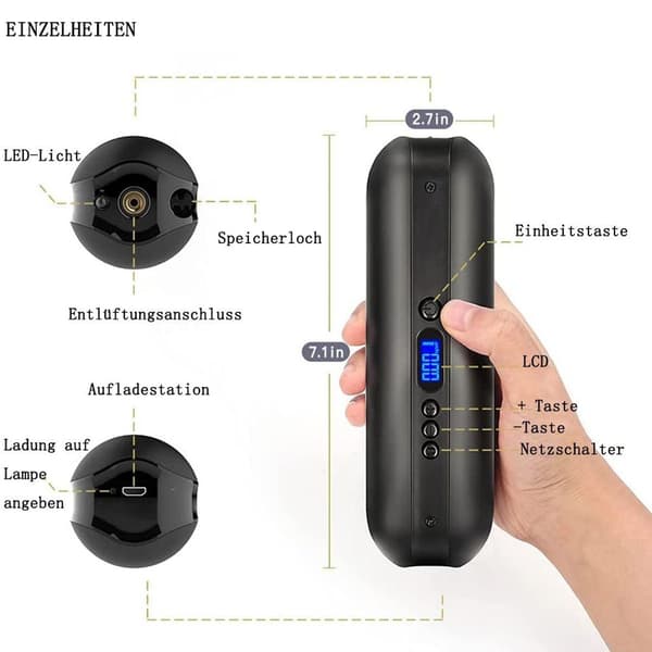 Elektrisk kompressor för luftpump I50PSI, bärbar cykelpump, minidäckpump KLB