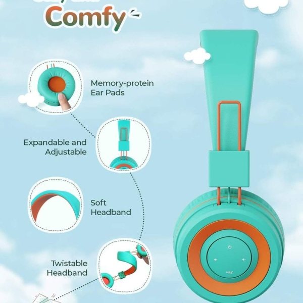 Bluetooth-headset for barn. Barnehodesett med grønn/oransje