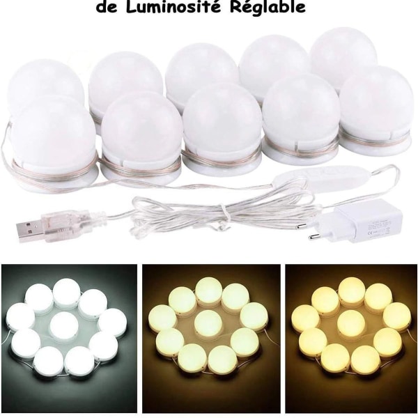 Mirror Light, 10 Bulbs Hollywood LED Light Kit Dimmable Cosmetic KLB