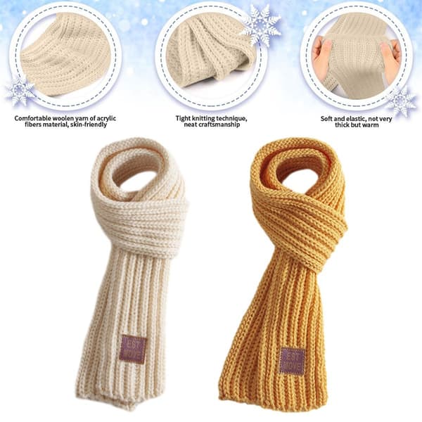 2 stk. Børns Varmstrikkede Halstørklæder Vinter Halsvarmer Beige + Gul Blød
