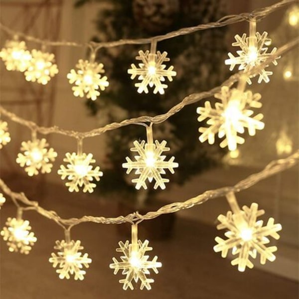 Indendørs julelys, 40 LED batteridrevne vandtætte lyskæder til jul, have, gårdhave, soveværelse, indendørs udendørs indretning (snefnug) Varm hvid