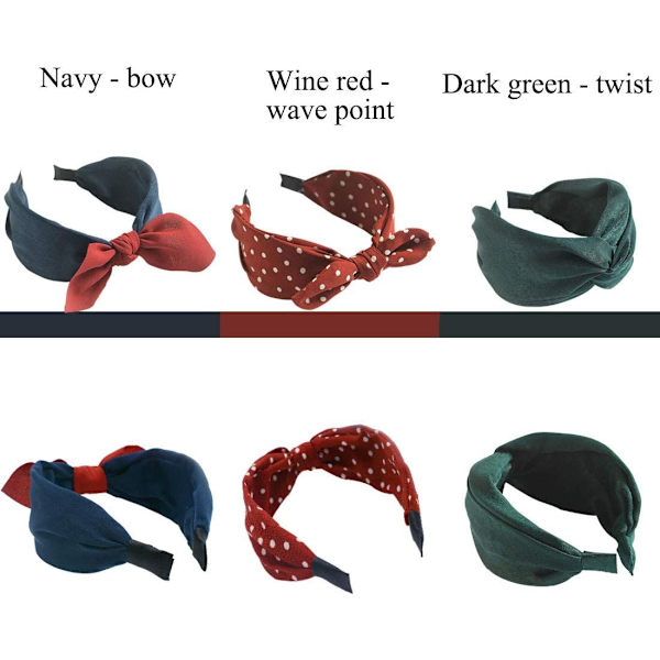 Sløyfe Hodebånd, 6PCS Twist Knot Hodebånd Brede Striper Stoff Kryss Knute Hårbøyle, Blomstertrykk Elastisk Turban Hårtilbehør (Farge-1)
