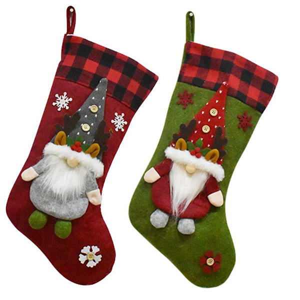 Julstrumpor 2-pack 3D-tomtar Jultomte Röd + Grön KLB