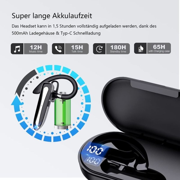 Bluetooth-kuuloke mikrofonilla, handsfree-langaton kuuloke, matkapuhelin korvassa