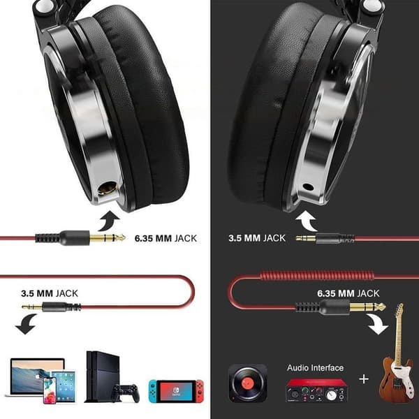 Over-ear-hovedtelefoner med kabel, 50 mm driver, baslyd, sort rød