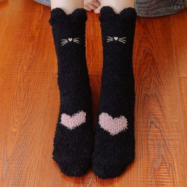Fluffy sko og sokker, Fluffy Microfiber Crew Socks, Black KLB