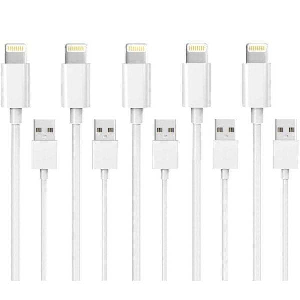 5-pack 1M Lightning-laddare iPhone 13/12/11/ Xs/Max/X/8/7/6/5/SE vit