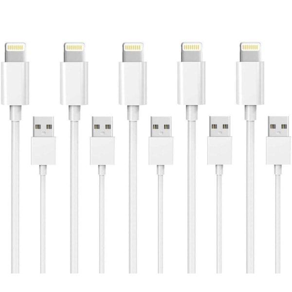 5-pak 1M Lightning-lader iPhone 13/12/11/ Xs/Max/X/8/7/6/5/SE hvit