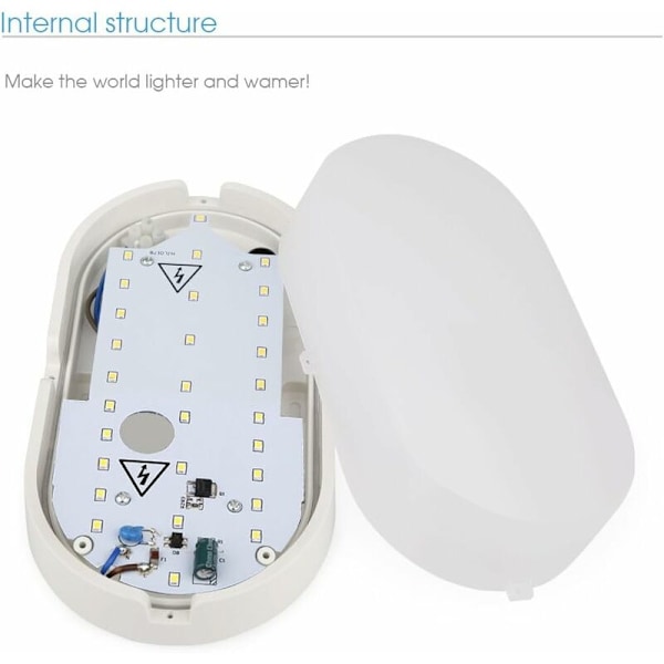 Elliptisen muotoinen LED-seinävalaisin, kattovalaisin, seinävalaisin, valaisin, 15W 4000K 700LM IP54, sisä- ja ulkokäyttöön \2013 Valkoinen KLB