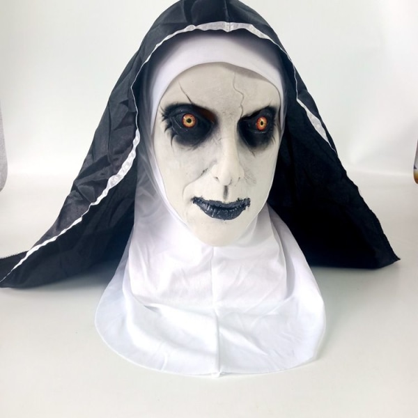 Skummel Halloween Nonne Maske Full Head Skummel Latex Djevel Hjelm Realistisk Hodeplagg for Cosplay Fest Rekvisita