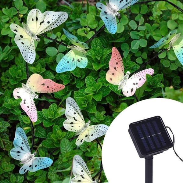 20 LED Butterfly Solar String Lights 4.8m Multicolor Vanntett Solar Lights