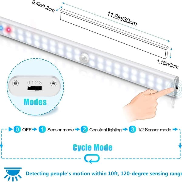 40 LED-skaplys, bevegelsessensor skaplys, USB oppladbar LED