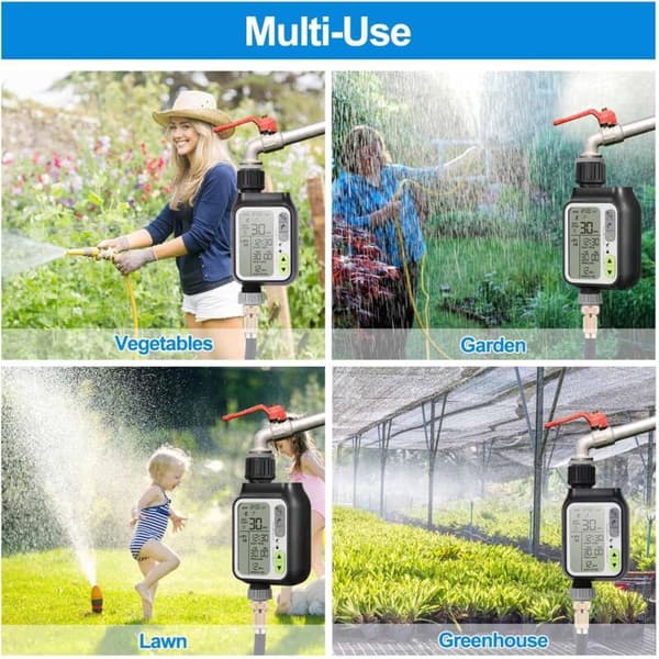 Automatisk bevattningstimer för trädgård, utomhusbevattningsprogrammerare, sprinklertimer med stor LCD-skärm KLB