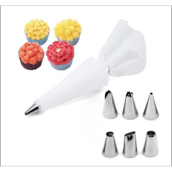Kagepyntningsdyser, 8 stk. rustfrit stål DIY-sæt, 6 dyser, 1 sprøjtepose, 1 kobling, DIY-sæt til kagedekoration-
