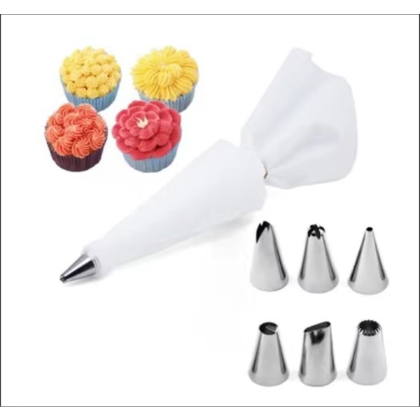 Konditorsprøytetips, 8 deler rustfritt stål DIY-sett, 6 munnstykker, 1 konditorpose, 1 koblinger, DIY-sett for kakedekorering-