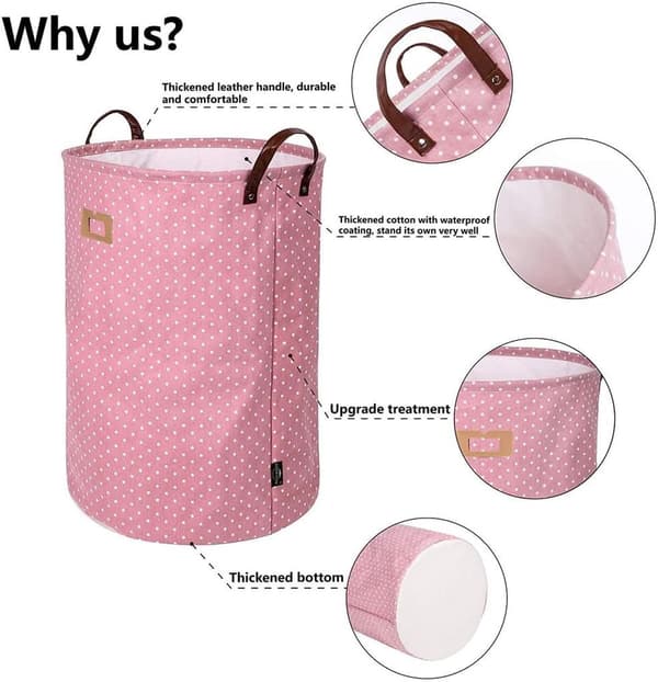 Tykke Foldbare Runde Opbevaringskurve til Tøjvask, Bomuld (Pink)