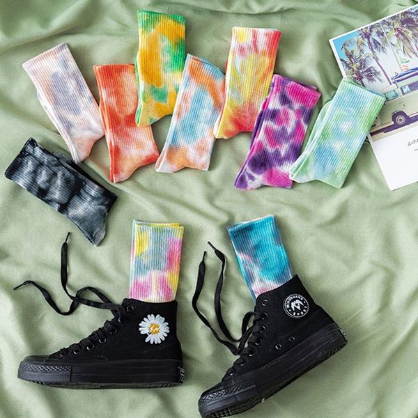 4 par flerfarvet tie-dye mørkeblå + blomstermønstret rød + sort + lyserød KLB