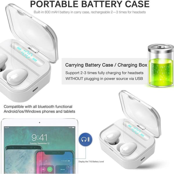 TWS Bluetooth 5.0 Earbuds True Wireless Stereo-hovedtelefoner Hvid