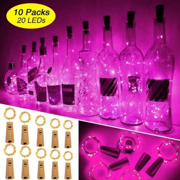 Wine Bottle Light,10 Pieces 20 LED String Lights for Bottle Lights Mood Lights Wine Bottle Copper Wire(Pink)