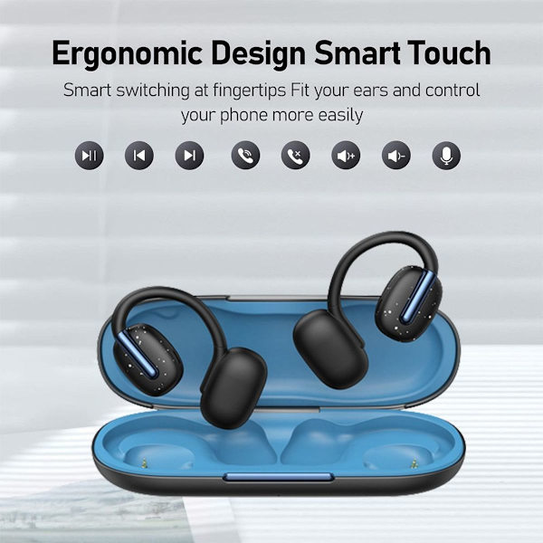 Open-ear trådløse hovedtelefoner Bluetooth 5.3 med sort