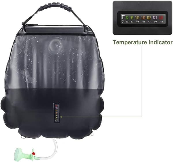 Solcelledusjpose 20L Solvarme Campingdusjpose med Avtakbar