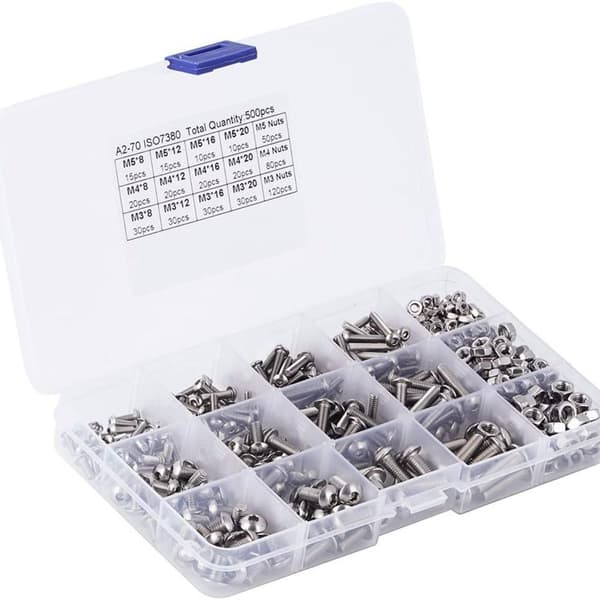 Skrue- og muttersett, 500 stk M3 M4 M5 KLB