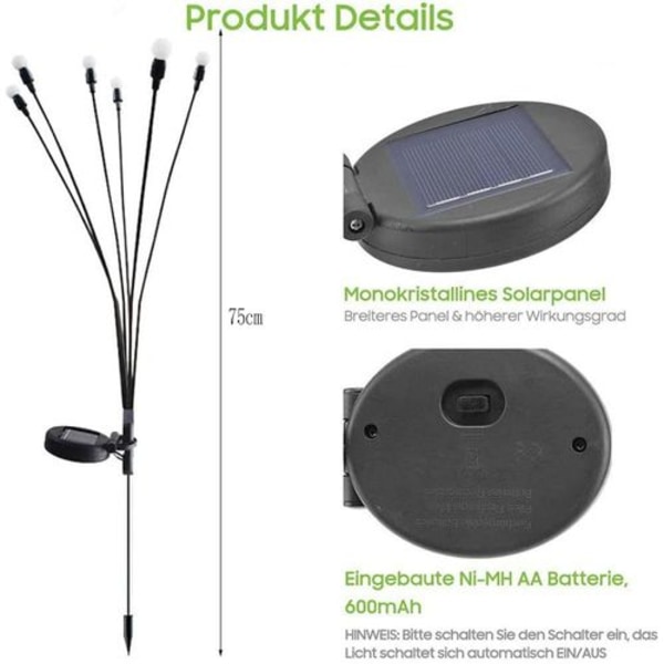 Tdbest Firefly Solar Pathway Lights, 2-pack solcellslampor för trädgård, LED-eldjuga