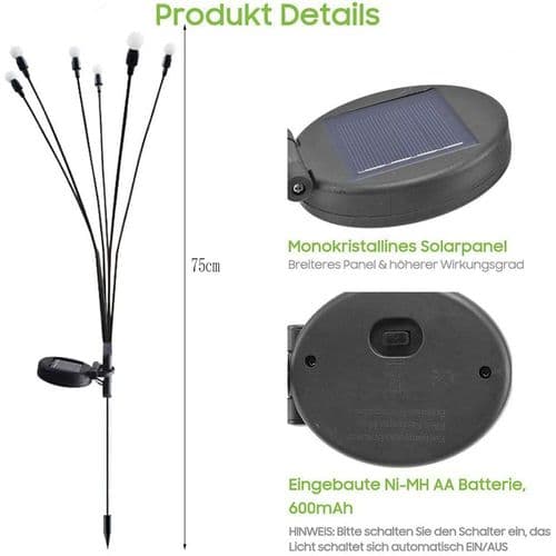 Tdbest Firefly Solar Stilys Lys, Pakke med 2 Solar Have LED Firefly Lys,