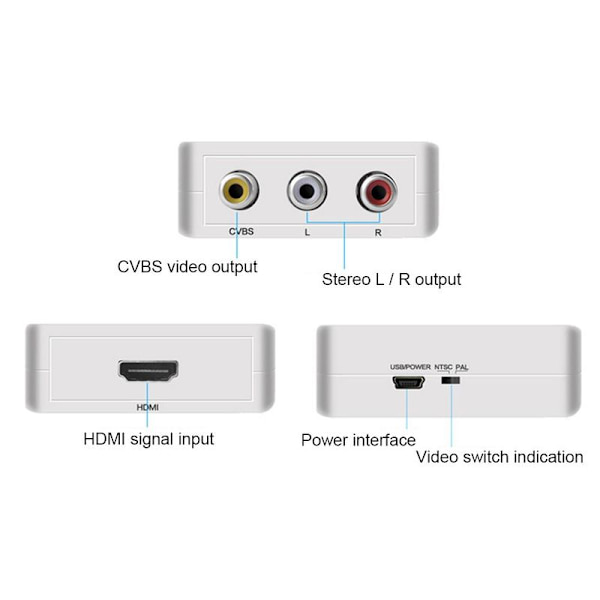 RCA Composite HDMI til AV Video Audio Konverter Adapter for Kamera DVD VHS VCR