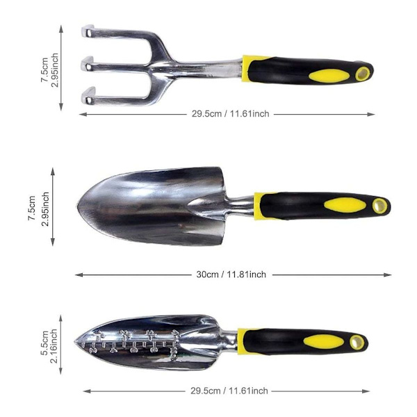 3 stk hagesett i aluminiumlegering med mykt gummi og sklisikkert håndtak,