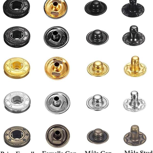 120 sæt læder trykknapper kit 6 farver metal trykknapper med 4 stk