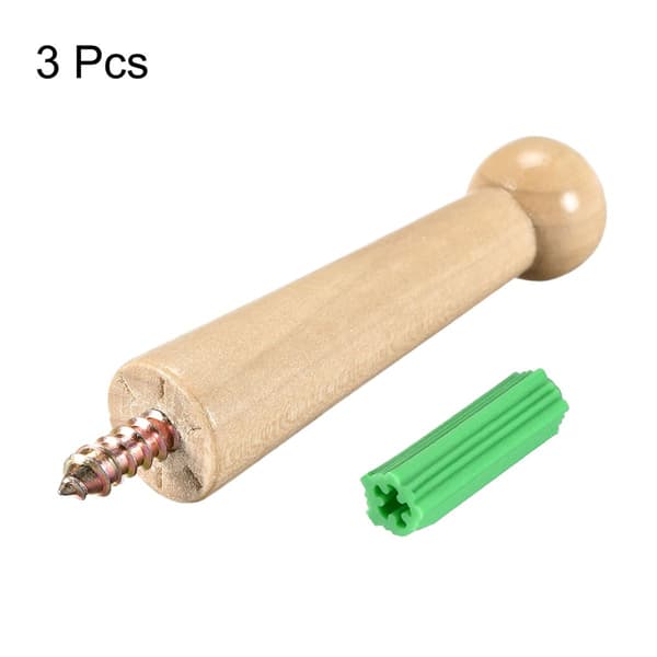 3-pack skruvbara väggkrokar, massiva träkrokar, klädkrokar